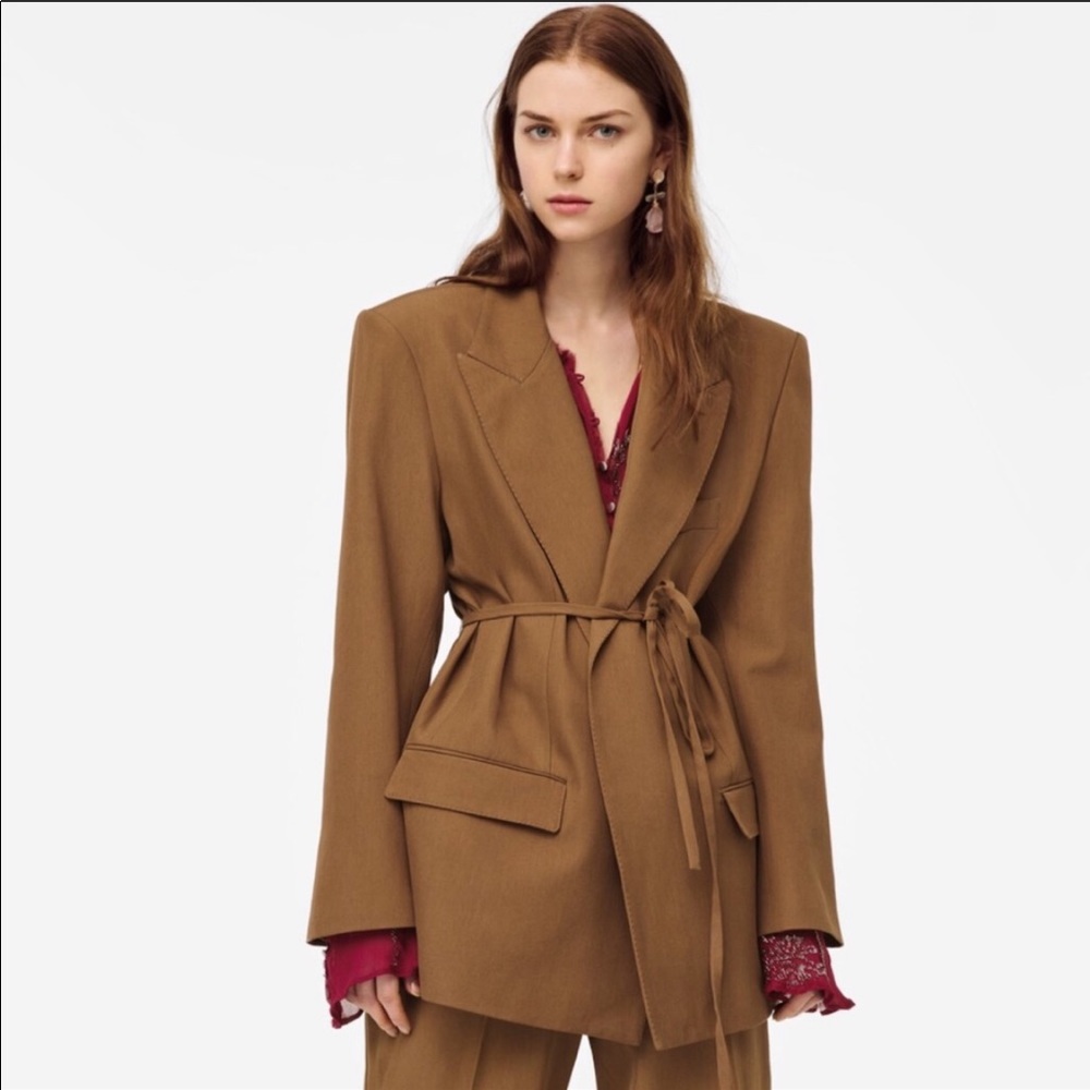 ZARA limited edition tan cognac blazer w tie belt